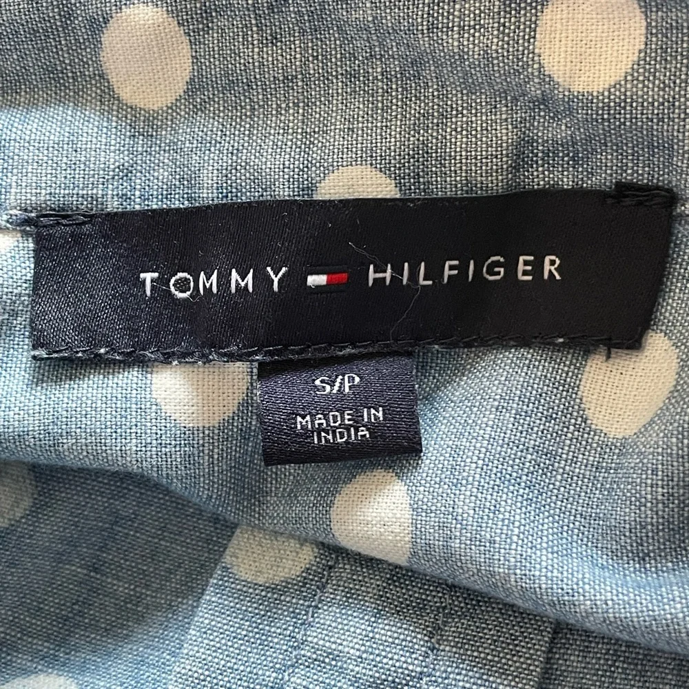 NWOT Tommy Hilfiger Blue Roll Tab Sleeve Popover with White Polka Dots - Picture 6 of 8